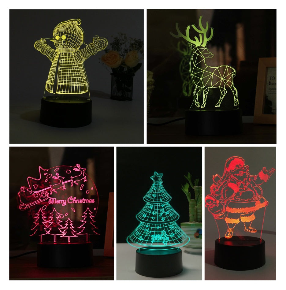 Lampe de Table 3D de Noël – Lumière d’Ambiance Tactile & Colorée