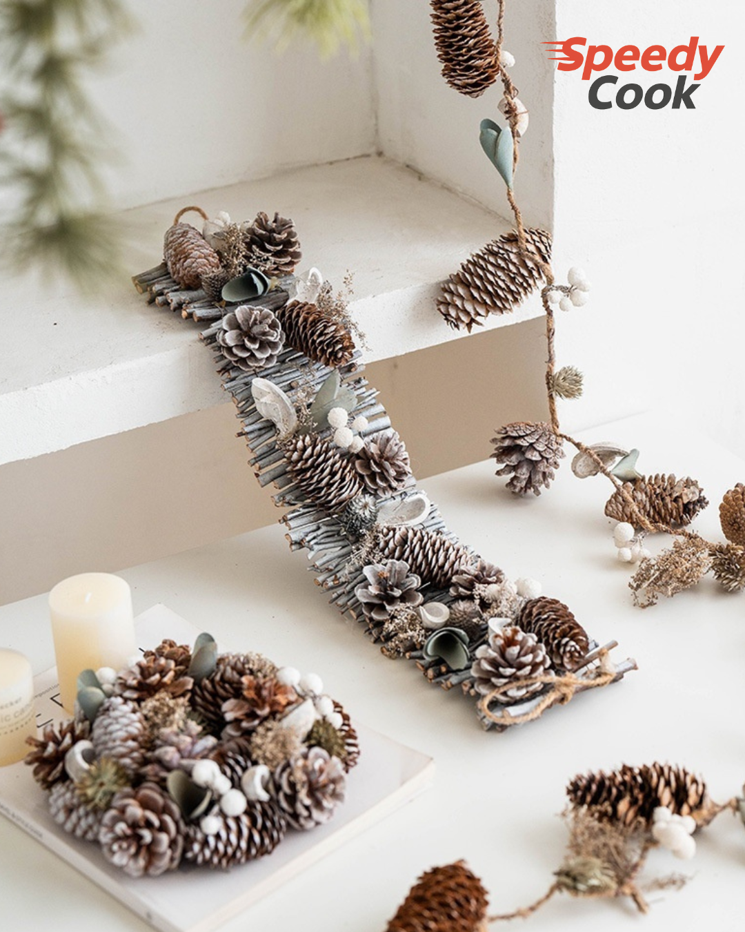 Guirlande de Noël en Rotin & Pommes de Pin – L’élégance naturelle pour votre table