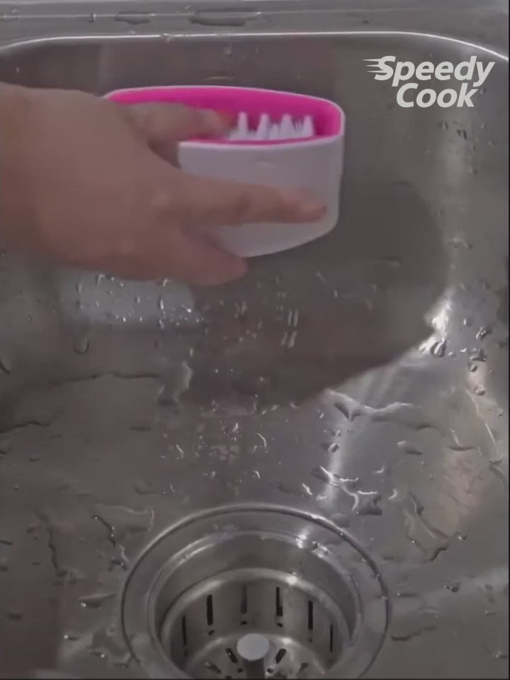 Brosse de nettoyage multifonction avec ventouse – Couteaux, fourchettes, baguettes, fruits & légumes